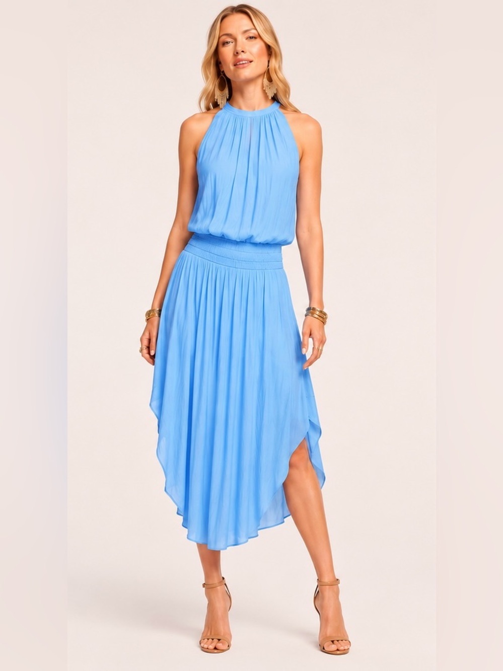 New! Ramy Brook Audrey Sky Blue Halter High-Low Midi Dress 🩵 Small NWT!